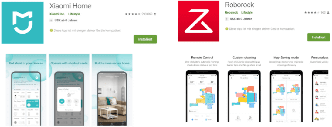 Roborock App und Xiaomi Home App im App Store